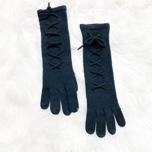 Sutton Studio Cashmere Lace Up Long Gloves & Ivory Button Convertible Pair - Picture 5 of 5